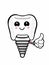 Cute dental implant   and  okay hands both illustration cartoon icon black white colors