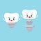 Cute dental implant tooth with hand icon