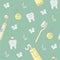 Cute dental pattern with kawaii characters.