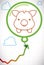 Cute Design with Balloon and Piggy Bank Elevating Economic Arrow, Vector Illustration