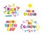 Cute design for children. Kids zone, happy birthday, think positive, be creative. Cartoon colorful letters. Vector