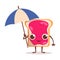 Cute dessert character. Jam toast holding a sun umbrella. Summer time.
