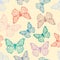 Cute detailed butterflies, seamless pattern in soft colours