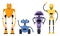 Cute detailed robot set vector isolated. Cartoon robotic character