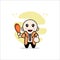 Cute detective character holding a chicken meat