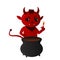 Cute devil standing near a cauldron