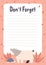 Cute diary page template with Scandinavian animals and line on blank background. Planners, notebooks sheet of paper