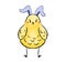 Cute digital illustration of awesome colored Easter chick with rabbit ears isolated on the white background