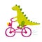 Cute dinasaur riding bicycle vector illustration