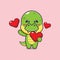 Cute dino cartoon character holding love heart at valentine\\\'s day.