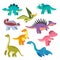 Cute dino. Cartoon dinosaurs, baby dragons, prehistoric monsters. Funny jurassic animals vector childish isolated