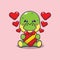 Cute dino happy with love gift in valentine\\\'s day.