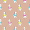 Cute dino in a lifebuoy doodle style seamless pattern. Hand drawn child pattern for clothes fabric and wallpaper.