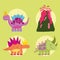 cute dinos animals extinct and volcano cartoon icons