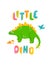 Cute dinosaur baby print. Stegosaurus in flat hand drawn style with hand lettered Little Dino. Design for the design of