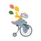 Cute dinosaur with bicycle. Circus show illustration. T-shirt graphics. Vector illustration