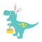 Cute Dinosaur with Bunny Ears Holding Easter Eggs Basket