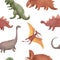 Cute dinosaur cartoon seamless pattern. Chidish design with baby dinosaurs, fantastic dino. Watercolor jurassic repeated