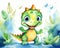 Cute dinosaur cartoon shower pre-made background watercolor hand pnted dino for birthday poster