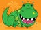 Cute dinosaur children cartoon. Funny happy tyrannosaurus kids illustration