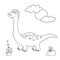 Cute dinosaur. Dino Brachiosaurus. Vector illustration in doodle and cartoon style