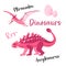 Cute dinosaur drawn as vector on white for kids fashion. Palm and volcano. Ancylosauros. Pteranodon.