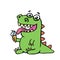 Cute dinosaur eating ice cream. vector illustration