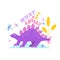 Cute dinosaur hand drawn vector color character. What a lovely day. Lettering sketch prehistoric animal stegosaurus