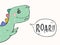 Cute dinosaur head drawing for baby fashion. Cool Dinosaur for nursery t-shirt, kids apparel, invitation