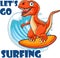 Cute dinosaur riding a surfboard