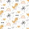 Cute dinosaur Seamless pattern doodle style Outline baby dino