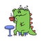 Cute dinosaur sitting in a cafe.