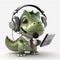 cute dinosaur in suit sales controller with communicator headset