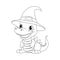 Cute dinosaur in witch hat. Line art dragon character for Halloween design