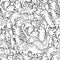 Cute dinosaurs black and white seamless pattern. Doodle dinos coloring page