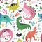 Cute dinosaurs hand drawn color vector seamless pattern
