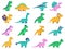 Cute dinosaurs. Hand drawn comic dinosaurs, funny dino characters, tyrannosaurus, stegosaurus and diplodocus vector
