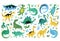 Cute dinosaurs hand drawn vector color characters set