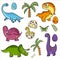 Cute dinosaurs hand drawn vector illustrations in cartoon style