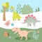 cute dinosaurs on landscape