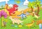 Cute dinosaurs in prehistoric scene