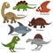 Cute dinosaurs set. Cartoon dino characters, isolated elements for kids design. Diplodocus, Tyrannosaurus, Triceratops and other p