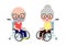 Cute disabled senior couple sitting in a wheelchair, Handicapped person. Colorful flat style cartoon vector illustration isolated