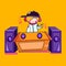 Cute disc jockey with speaker in chibi style