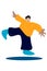 Cute disproportionate flat and simple illustration of a boy cartoon character running, smiling, skipping and hopping with hands up
