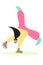 Cute disproportionate flat and simple illustration of a girl cartoon character doing acrobatics and standing vise versa on one han