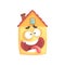 Cute dizzy house cartoon character, funny facial expression emoticon vector illustration