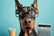 cute doberman dog in glasses with surprised eyes counting taxes, created with Generative AI technology