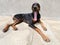 Cute Doberman dog with long tongue