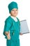 Cute doctor boy with stethoscope and medical
